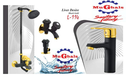 MuGhals Sanitary Liver Desire Black Gold Bathroom Set – Model L-114